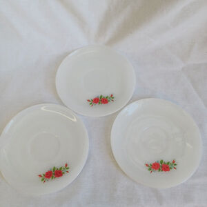 Vintage Anchor Hocking Fire King Roses Coffee Cup Saucers Set of 3